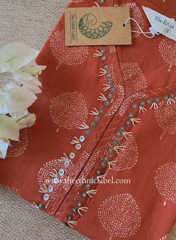 "Sheetal" Embroidered Rust Cotton kurta