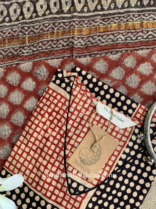 Umang Hand Block Printed Bagru Cotton kurta with with kota doria dupatta(2pc)