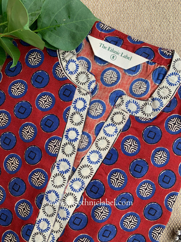 "Neelam" Hand Block Printed Red Cotton kurta