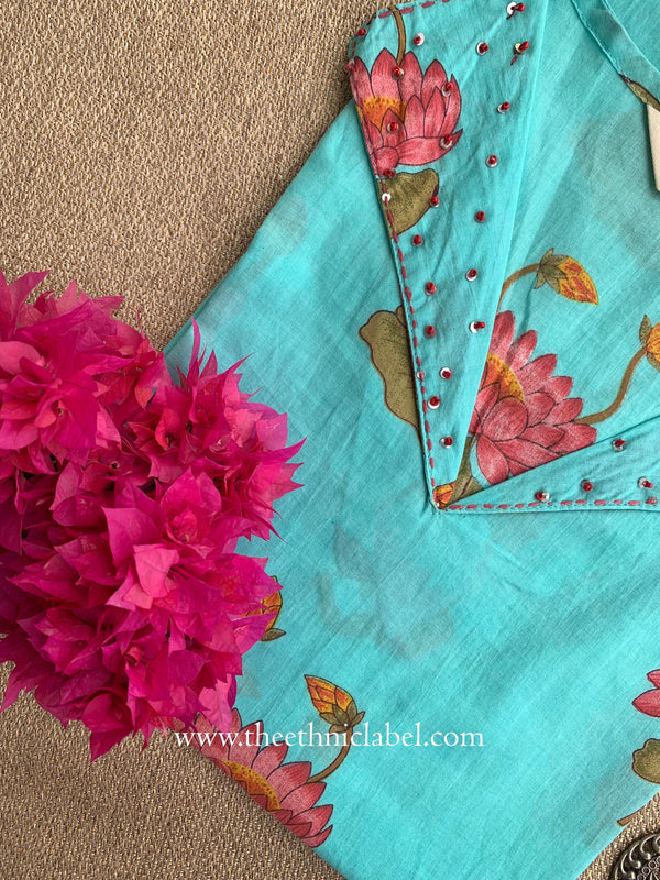 "Sheena" Embroidered Blue Cotton kurta