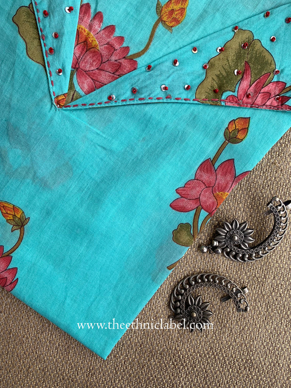 "Sheena" Embroidered Blue Cotton kurta