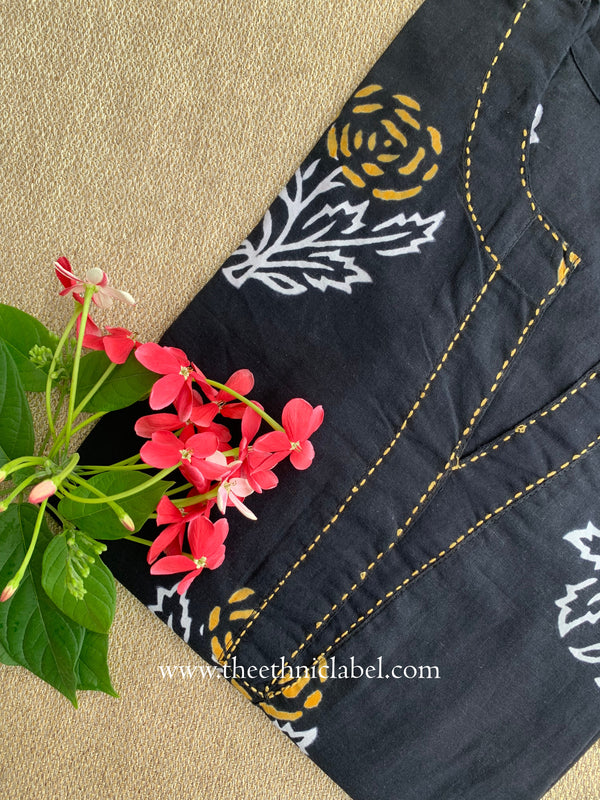 "Rhea" Hand Block Printed Black Cotton kurta