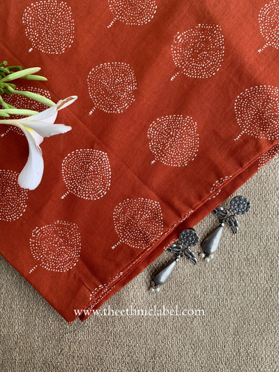 Rust Printed Cotton Straight Pants