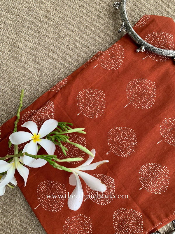 Rust Printed Cotton Straight Pants