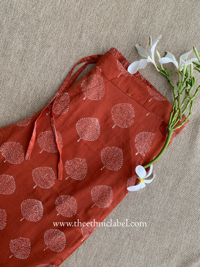 Rust Printed Cotton Straight Pants