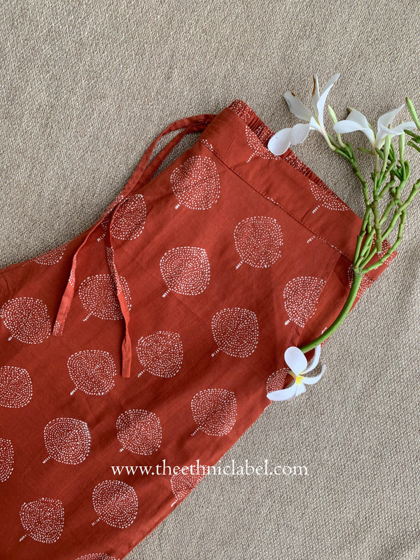 Rust Printed Cotton Straight Pants