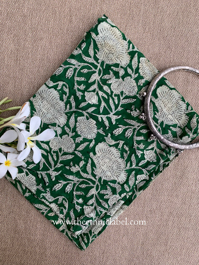 Green Printed Cotton Straight Pants