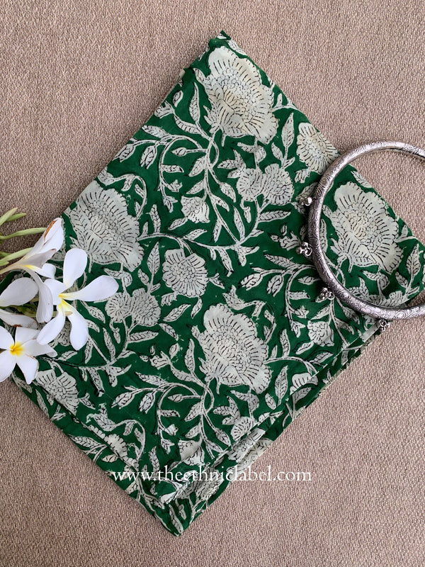 Green Printed Cotton Straight Pants