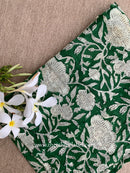 Green Printed Cotton Straight Pants