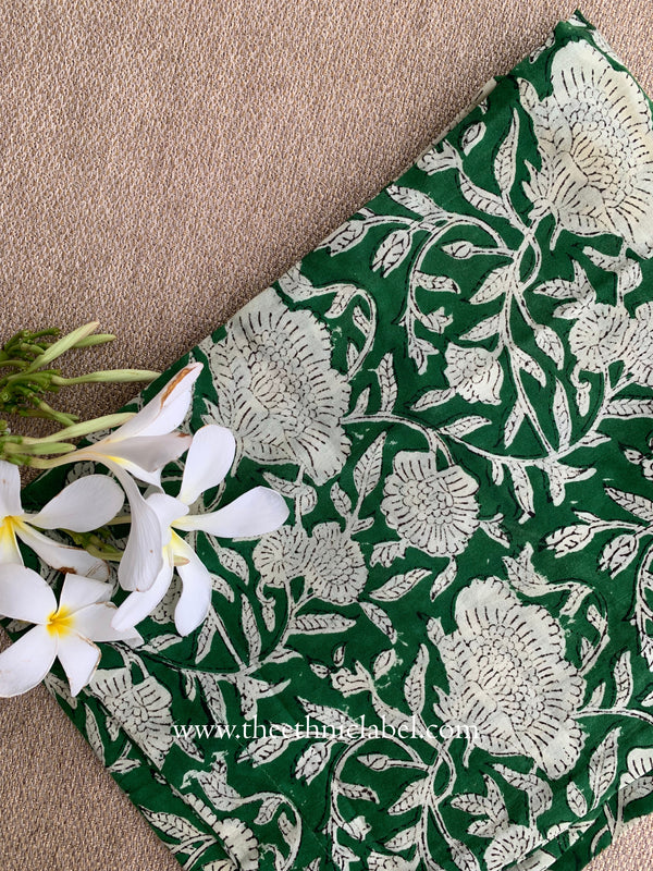 Green Printed Cotton Straight Pants