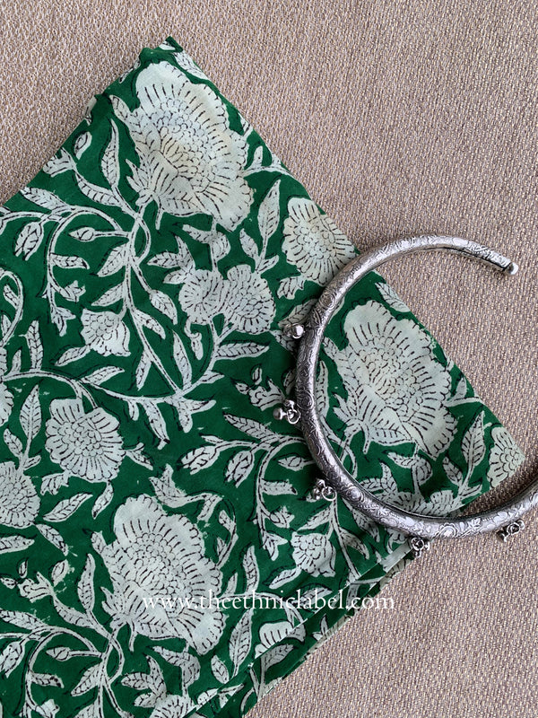 Green Printed Cotton Straight Pants