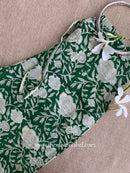 Green Printed Cotton Straight Pants