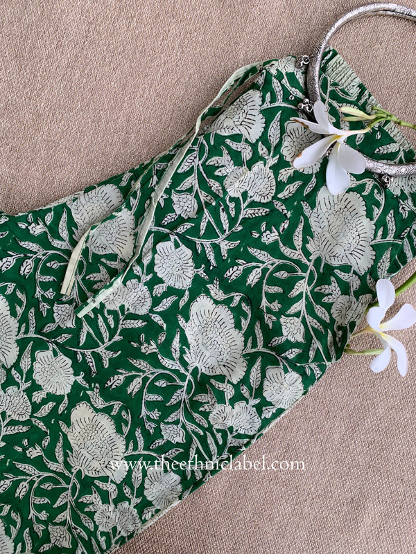Green Printed Cotton Straight Pants