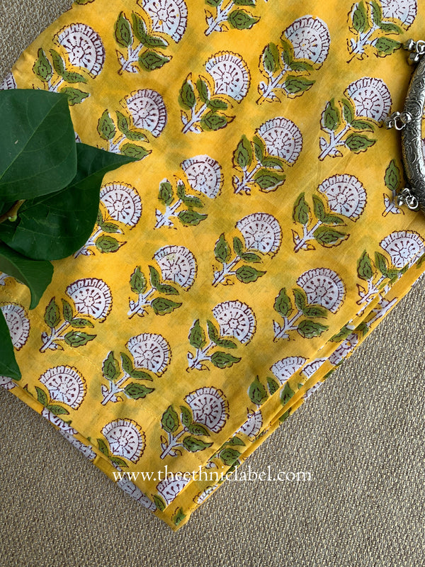 Yellow Printed Cotton Straight Pants