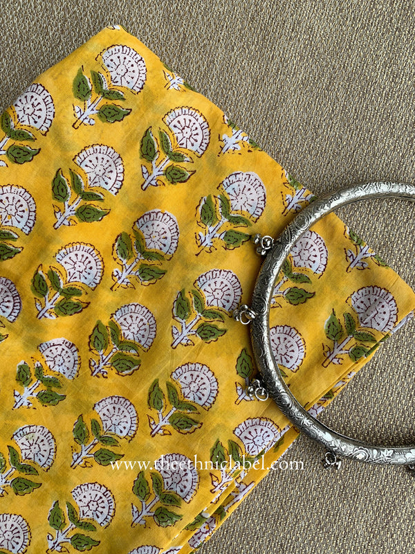 Yellow Printed Cotton Straight Pants
