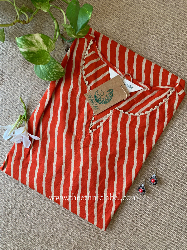 "Mahtaab" Lehriya Printed Laced Cotton kurta
