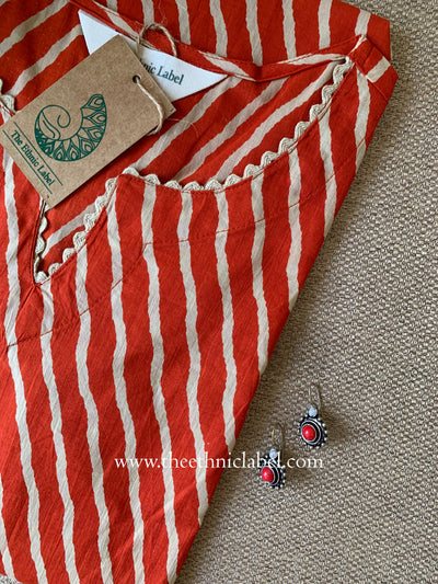 "Mahtaab" Lehriya Printed Laced Cotton kurta