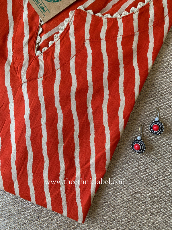 "Mahtaab" Lehriya Printed Laced Cotton kurta