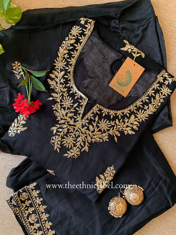 "Kajra" Black Silk Kurta Set with Dupatta (3pc)