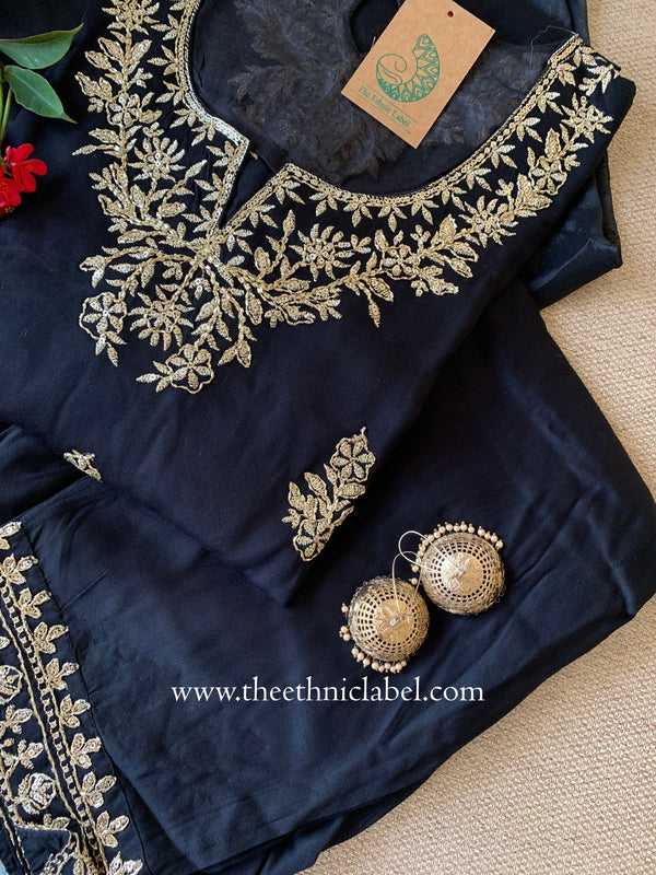 "Kajra" Black Silk Kurta Set with Dupatta (3pc)