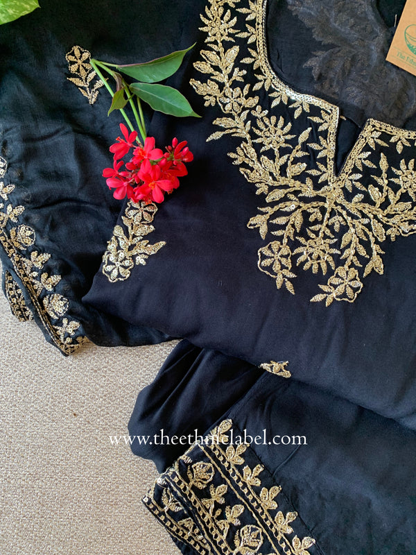 "Kajra" Black Silk Kurta Set with Dupatta (3pc)