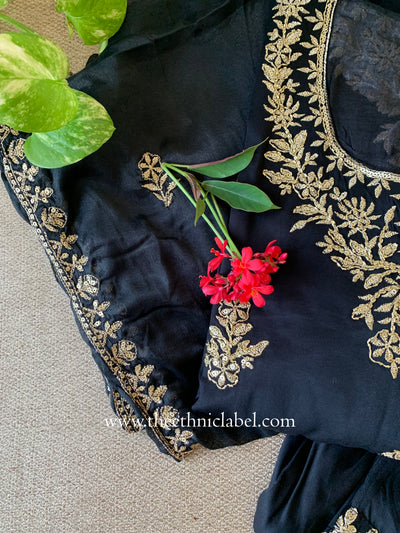 "Kajra" Black Silk Kurta Set with Dupatta (3pc)
