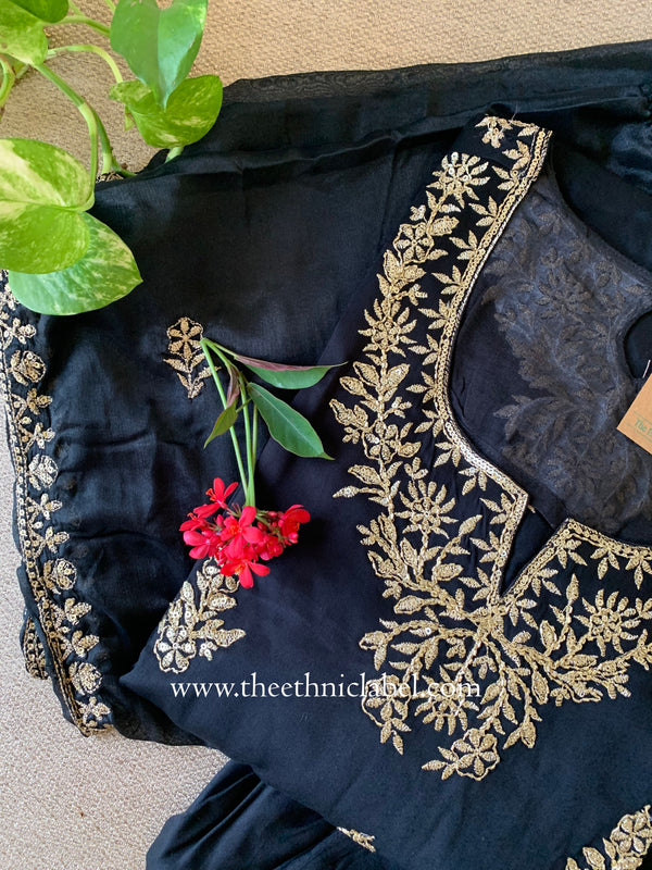 "Kajra" Black Silk Kurta Set with Dupatta (3pc)