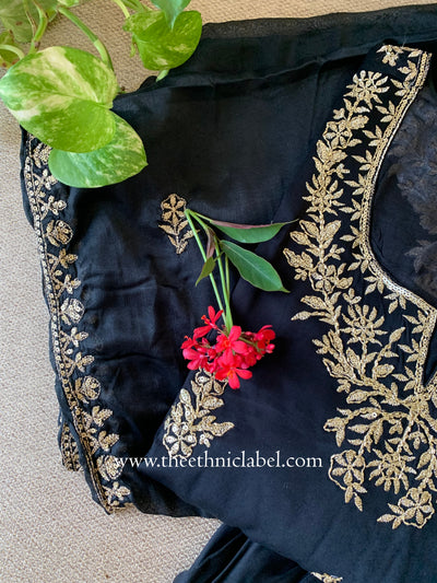 "Kajra" Black Silk Kurta Set with Dupatta (3pc)