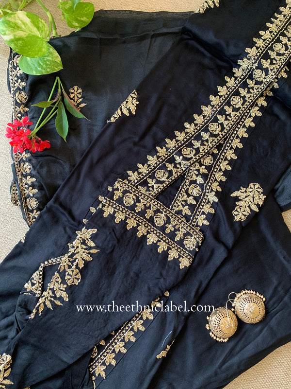"Kajra" Black Silk Kurta Set with Dupatta (3pc)