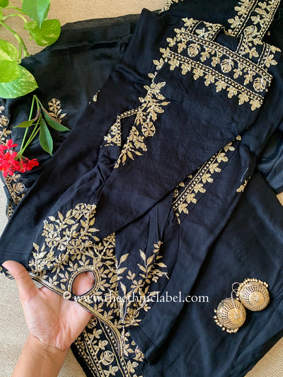 "Kajra" Black Silk Kurta Set with Dupatta (3pc)