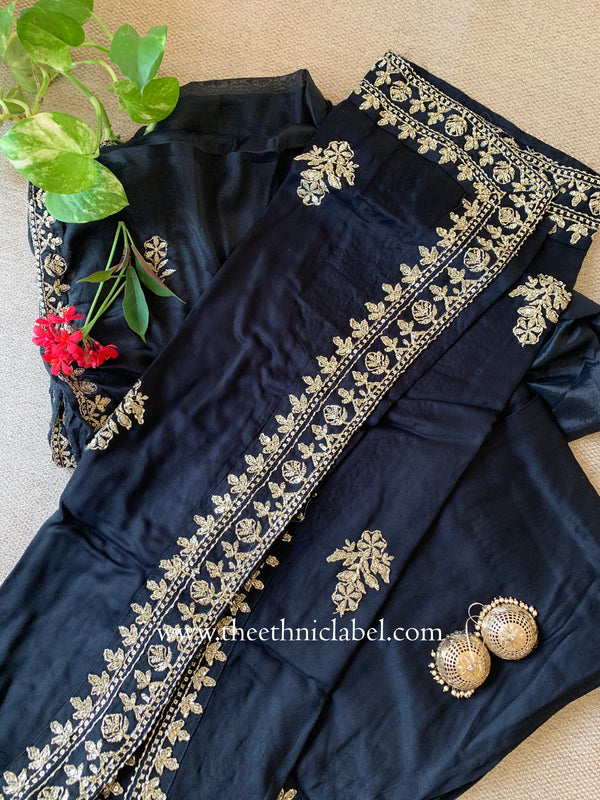 "Kajra" Black Silk Kurta Set with Dupatta (3pc)