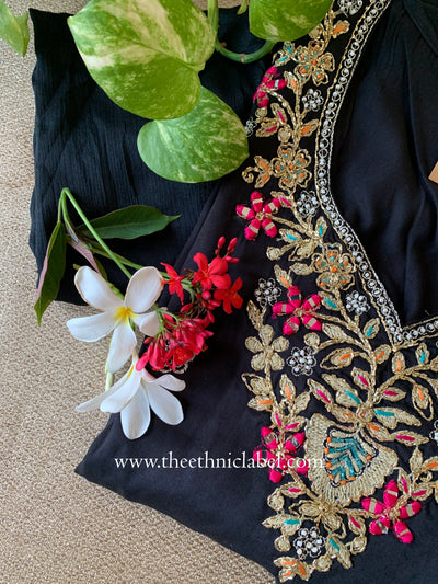 "Ziya" Black Silk Kurta Set with Dupatta(3pc)