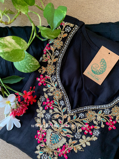"Ziya" Black Silk Kurta Set with Dupatta(3pc)