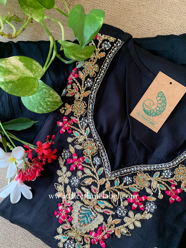 "Ziya" Black Silk Kurta Set with Dupatta(3pc)
