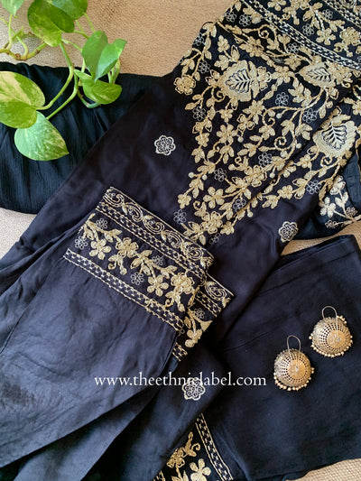 "Ziya" Black Silk Kurta Set with Dupatta(3pc)