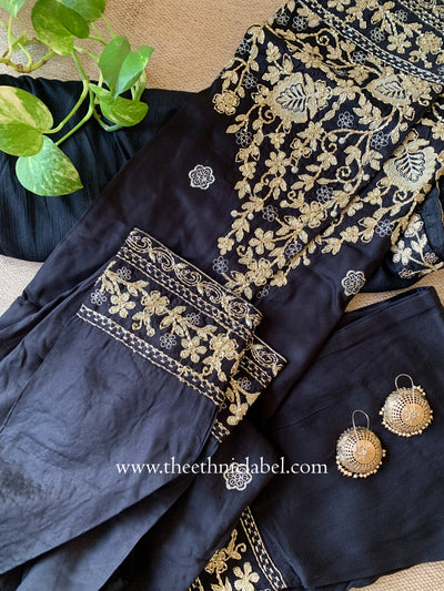 "Ziya" Black Silk Kurta Set with Dupatta(3pc)