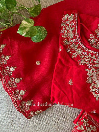 "Kashish" Red Silk Short Kurta with Palazzo and Dupatta(3pc)