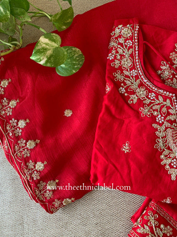 "Kashish" Red Silk Short Kurta with Palazzo and Dupatta(3pc)