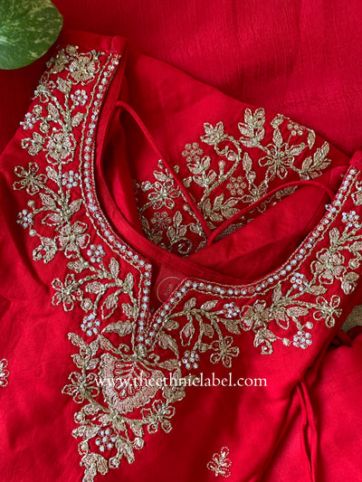 "Kashish" Red Silk Short Kurta with Palazzo and Dupatta(3pc)