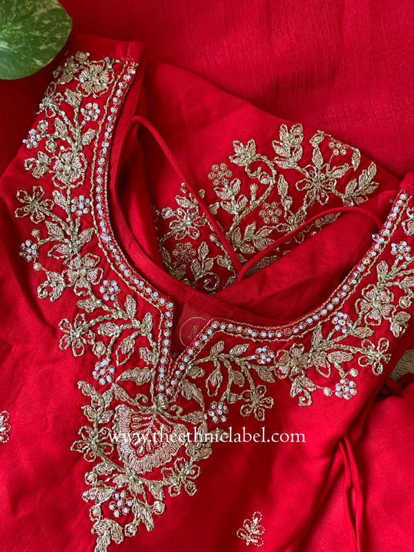 "Kashish" Red Silk Short Kurta with Palazzo and Dupatta(3pc)