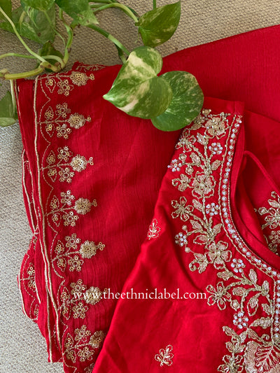 "Kashish" Red Silk Short Kurta with Palazzo and Dupatta(3pc)