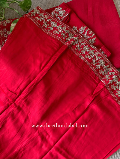 "Kashish" Red Silk Short Kurta with Palazzo and Dupatta(3pc)