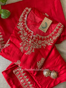 "Kinjal" Red Silk Kurta Set with Dupatta (3pc)