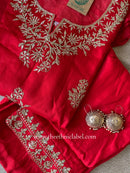 "Kinjal" Red Silk Kurta Set with Dupatta (3pc)