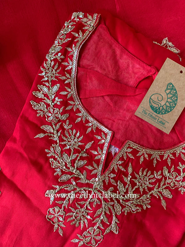 "Kinjal" Red Silk Kurta Set with Dupatta (3pc)