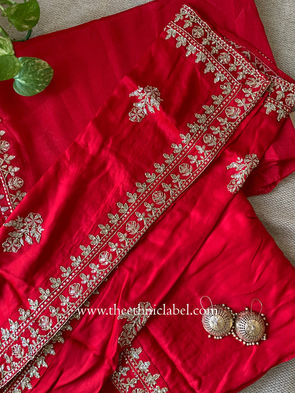 "Kinjal" Red Silk Kurta Set with Dupatta (3pc)