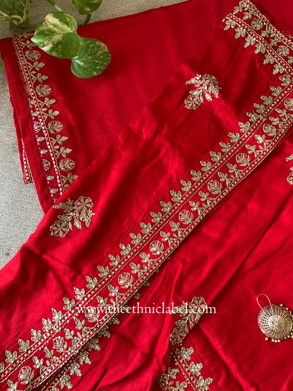 "Kinjal" Red Silk Kurta Set with Dupatta (3pc)