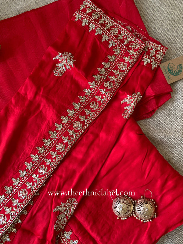 "Kinjal" Red Silk Kurta Set with Dupatta (3pc)