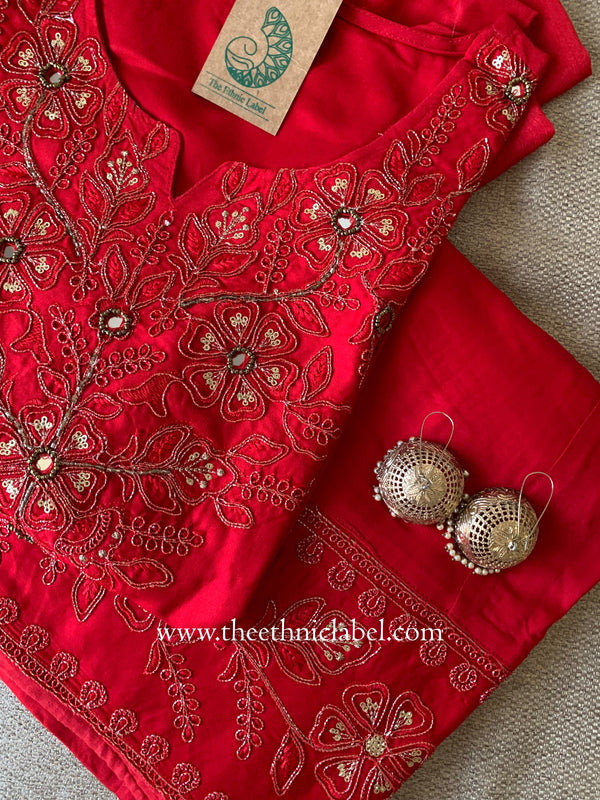 "Rasa" Red Silk Kurta Set with Dupatta(3pc)