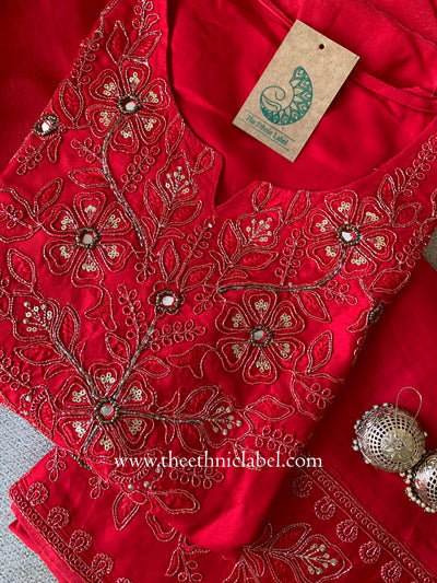 "Rasa" Red Silk Kurta Set with Dupatta(3pc)